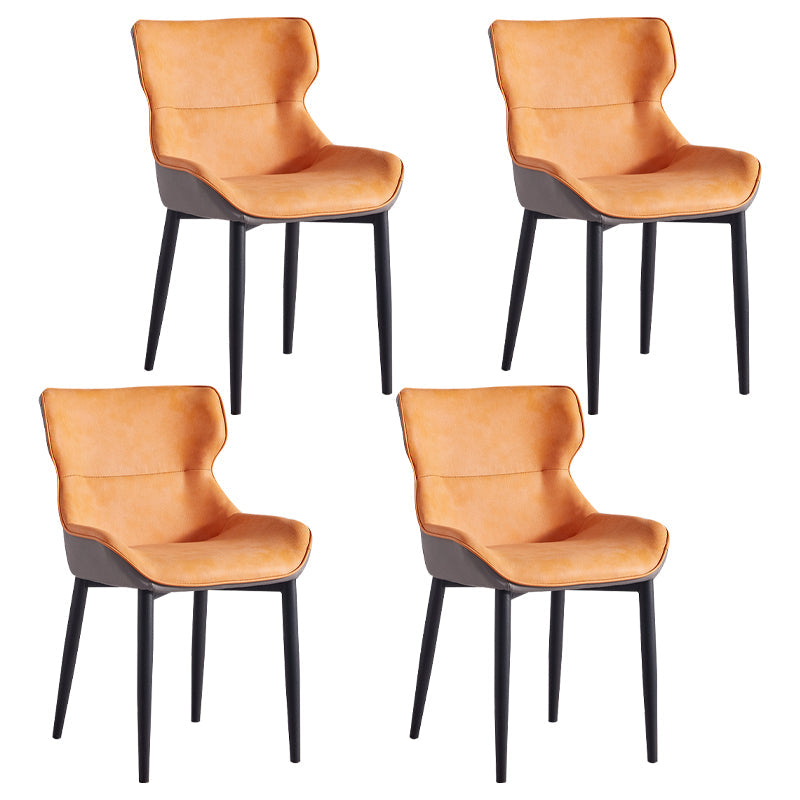 Contemporary Dining Arm Chairs Matte Finish Leather Curved Parsons Chair Orange-Red 4 Piece Set Clearhalo ' kitchen&dining_furn' 'Dining Chairs' 'Dining Tables & Seating' 'dining_chair' 'furn' 'furn_dining_chair' 'Furniture' 'furniture_dining_chair' 'Kitchen & Dining Furniture' 'kitchen' 4539067