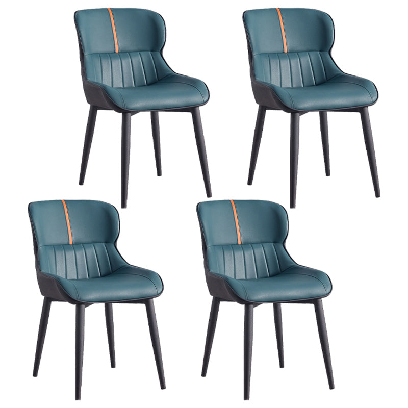 Contemporary Dining Arm Chairs Matte Finish Leather Curved Parsons Chair Navy Blue 4 Piece Set Clearhalo ' kitchen&dining_furn' 'Dining Chairs' 'Dining Tables & Seating' 'dining_chair' 'furn' 'furn_dining_chair' 'Furniture' 'furniture_dining_chair' 'Kitchen & Dining Furniture' 'kitchen' 4539070