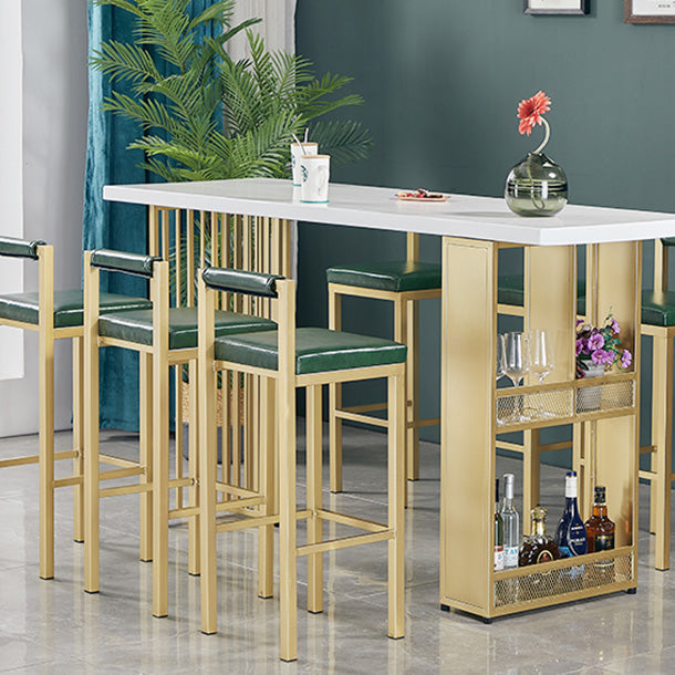 Glam Wood Bar Table with Rectangle Table Top Gold Double Pedestal Table - 42" H 78.7"L x 19.7"W x 41.3"H Without Chairs Clearhalo 'Bar Furniture' 'Bar Tables' 'bar_tables' 'furn' 'furn_bar_tables' 'Furniture' 'furniture_bar_tables' 'Kitchen & Dining Furniture' 4539100
