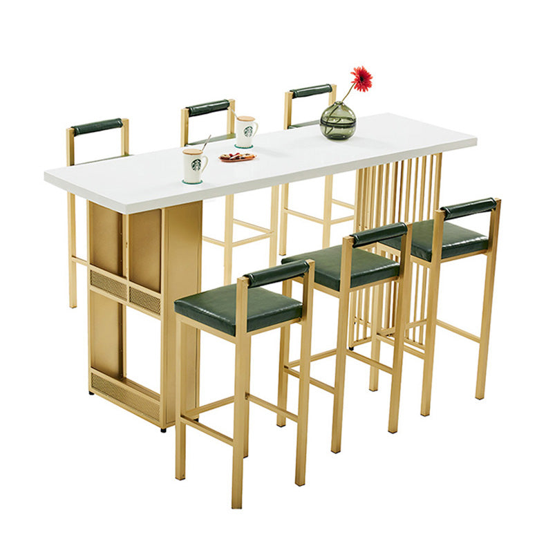 Glam Wood Bar Table with Rectangle Table Top Gold Double Pedestal Table - 42" H Without Chairs Clearhalo 'Bar Furniture' 'Bar Tables' 'bar_tables' 'furn' 'furn_bar_tables' 'Furniture' 'furniture_bar_tables' 'Kitchen & Dining Furniture' 4539102
