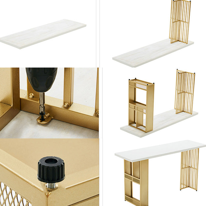 Glam Wood Bar Table with Rectangle Table Top Gold Double Pedestal Table - 42" H Clearhalo 'Bar Furniture' 'Bar Tables' 'bar_tables' 'furn' 'furn_bar_tables' 'Furniture' 'furniture_bar_tables' 'Kitchen & Dining Furniture' 4539104