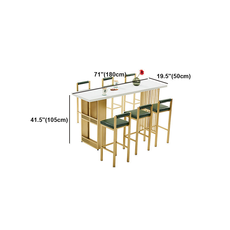 Glam Wood Bar Table with Rectangle Table Top Gold Double Pedestal Table - 42" H Clearhalo 'Bar Furniture' 'Bar Tables' 'bar_tables' 'furn' 'furn_bar_tables' 'Furniture' 'furniture_bar_tables' 'Kitchen & Dining Furniture' 4539109