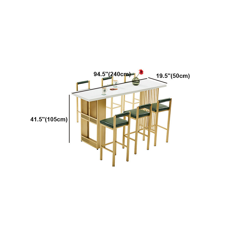 Glam Wood Bar Table with Rectangle Table Top Gold Double Pedestal Table - 42" H Clearhalo 'Bar Furniture' 'Bar Tables' 'bar_tables' 'furn' 'furn_bar_tables' 'Furniture' 'furniture_bar_tables' 'Kitchen & Dining Furniture' 4539112