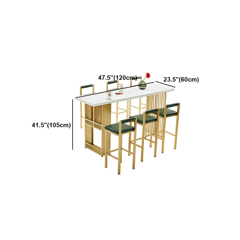 Glam Wood Bar Table with Rectangle Table Top Gold Double Pedestal Table - 42" H Clearhalo 'Bar Furniture' 'Bar Tables' 'bar_tables' 'furn' 'furn_bar_tables' 'Furniture' 'furniture_bar_tables' 'Kitchen & Dining Furniture' 4539113