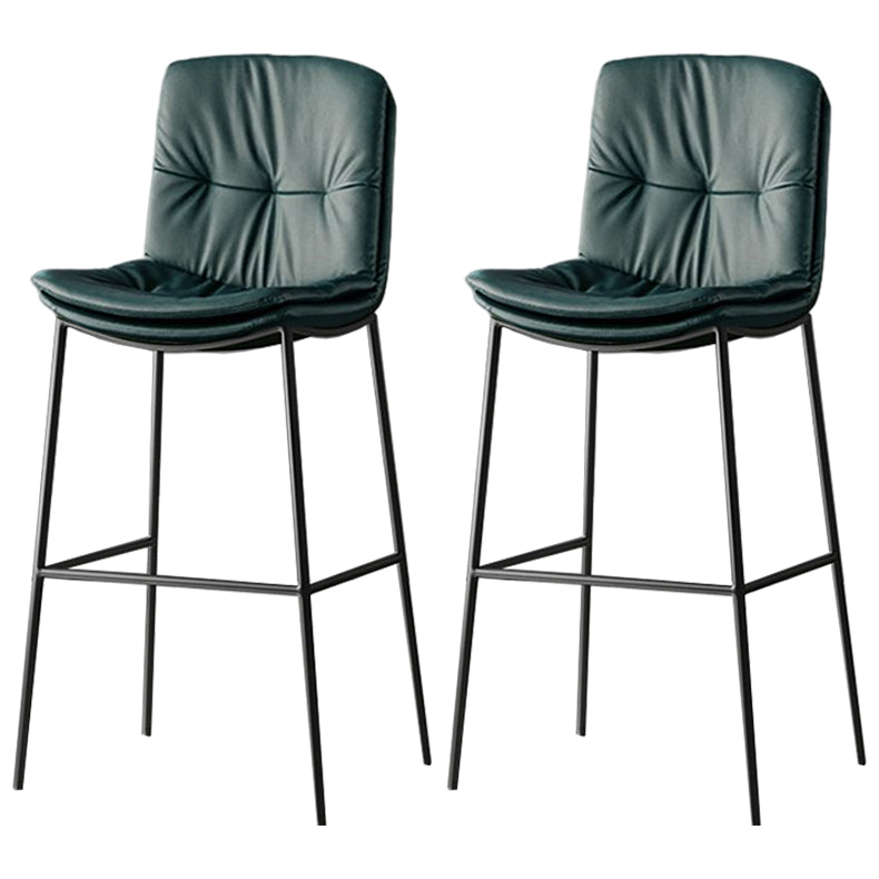 Contemporary Metal Leather Bar Stools Indoor Barstool with Cushion and Low Back Blackish Green 2 Piece Set Clearhalo 'Bar Furniture' 'Bar Stools' 'bar_stools' 'furn' 'furn_bar_stools' 'furniture_bar_stools' 'Kitchen & Dining Furniture' 'kitchen&dining_furn' 'kitchen' 'kitchen_furn' Furniture' 4541923