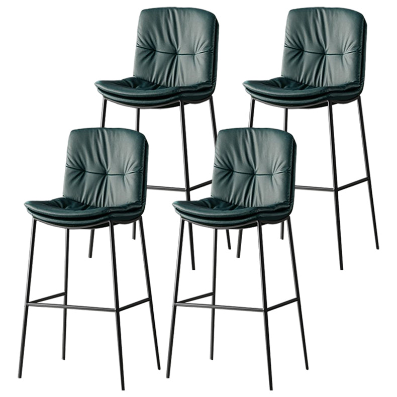 Contemporary Metal Leather Bar Stools Indoor Barstool with Cushion and Low Back Blackish Green 4 Piece Set Clearhalo 'Bar Furniture' 'Bar Stools' 'bar_stools' 'furn' 'furn_bar_stools' 'furniture_bar_stools' 'Kitchen & Dining Furniture' 'kitchen&dining_furn' 'kitchen' 'kitchen_furn' Furniture' 4541924