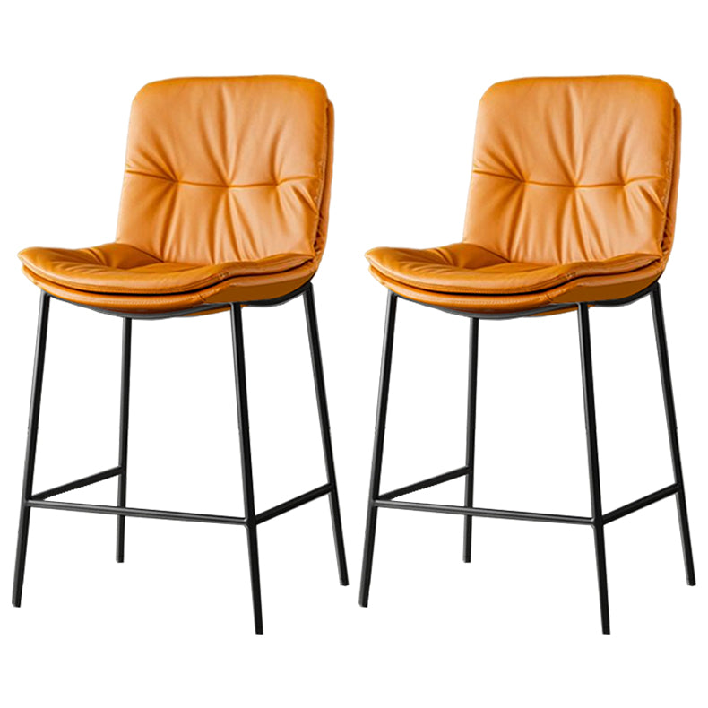 Contemporary Metal Leather Bar Stools Indoor Barstool with Cushion and Low Back Orange Yellow 2 Piece Set Clearhalo 'Bar Furniture' 'Bar Stools' 'bar_stools' 'furn' 'furn_bar_stools' 'furniture_bar_stools' 'Kitchen & Dining Furniture' 'kitchen&dining_furn' 'kitchen' 'kitchen_furn' Furniture' 4541926