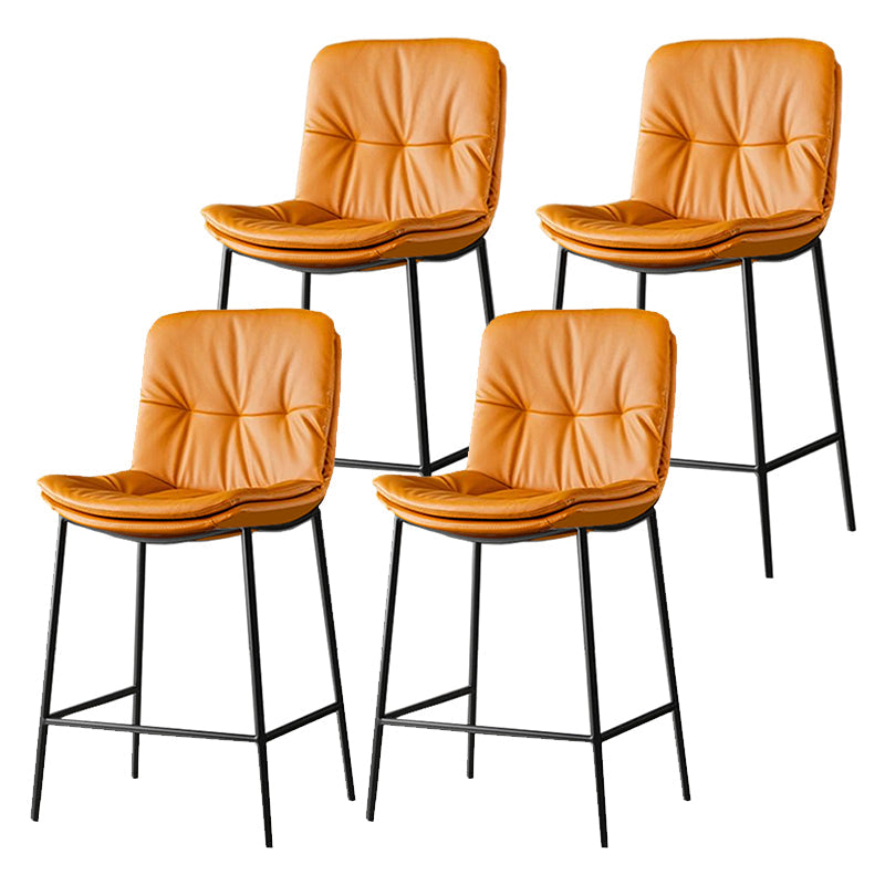 Contemporary Metal Leather Bar Stools Indoor Barstool with Cushion and Low Back Orange Yellow 4 Piece Set Clearhalo 'Bar Furniture' 'Bar Stools' 'bar_stools' 'furn' 'furn_bar_stools' 'furniture_bar_stools' 'Kitchen & Dining Furniture' 'kitchen&dining_furn' 'kitchen' 'kitchen_furn' Furniture' 4541927
