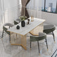 Glam Style 1/2/5/7 Pieces Dining Set Marble Top Dining Table Set with Velvet Chairs 5 Pieces: White-gold Table, 4 Green Chairs Clearhalo 'Dining Room Sets' 'Dining Tables & Seating' 'dining_room_set' 'furn' 'furn_dining_room_set' 'Furniture' 'furniture_dining_room_set' 'Kitchen & Dining Furniture' 'kitchen&dining_furn' 'kitchen' 4541932