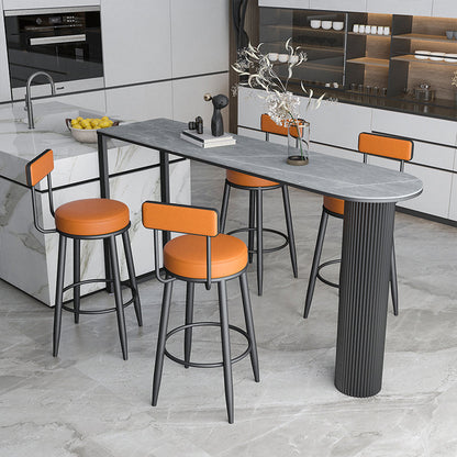 Stone Double Pedestal Counter Wine Table Modern Indoor Bar/Dinette Table Dark Gray-Black Without Chairs Clearhalo 'Bar Furniture' 'Bar Tables' 'bar_tables' 'furn' 'furn_bar_tables' 'Furniture' 'furniture_bar_tables' 'Kitchen & Dining Furniture' 4544383