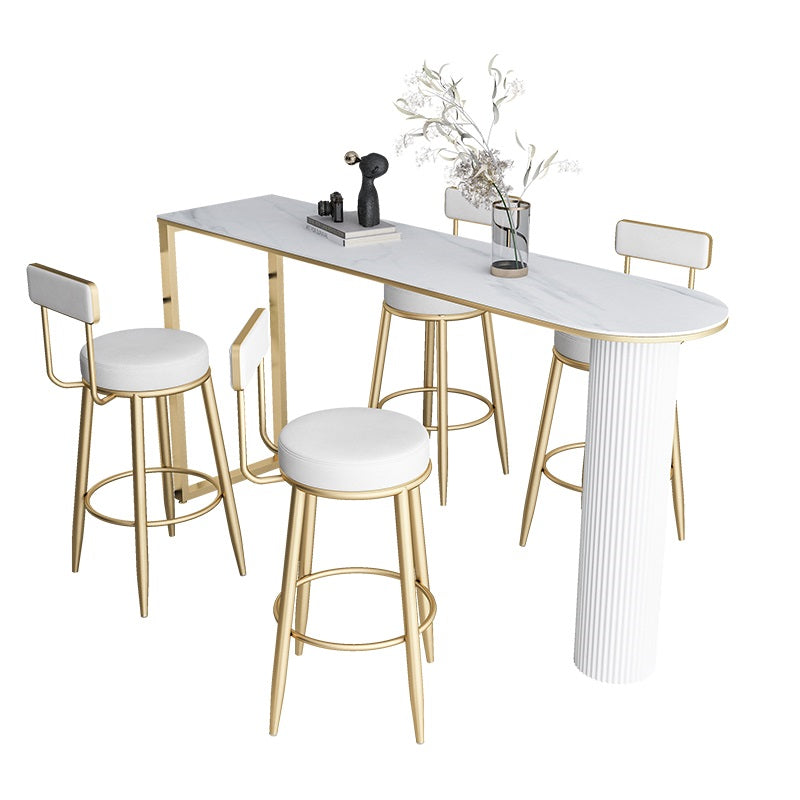 Stone Double Pedestal Counter Wine Table Modern Indoor Bar/Dinette Table White-Gold Without Chairs Clearhalo 'Bar Furniture' 'Bar Tables' 'bar_tables' 'furn' 'furn_bar_tables' 'Furniture' 'furniture_bar_tables' 'Kitchen & Dining Furniture' 4544384