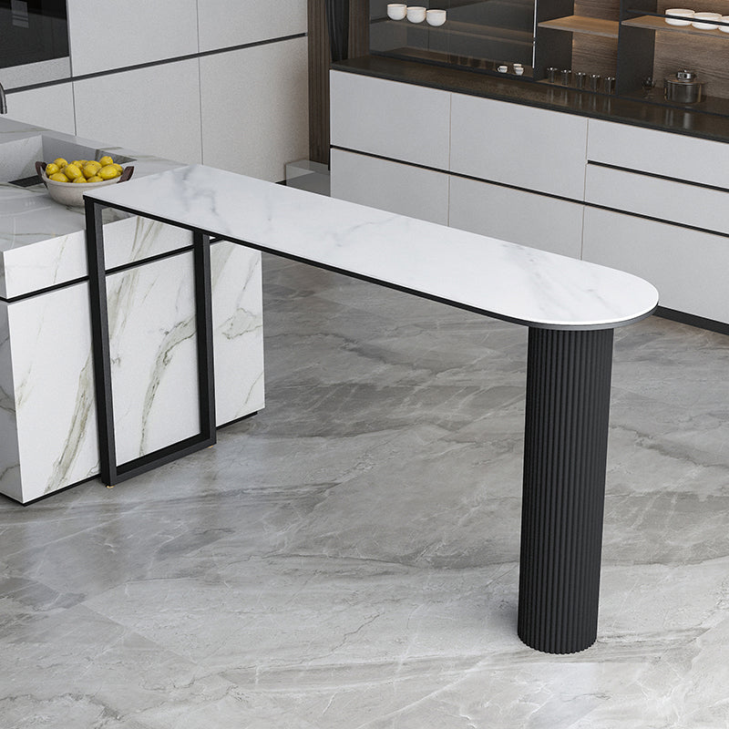 Stone Double Pedestal Counter Wine Table Modern Indoor Bar/Dinette Table White-Black Without Chairs Clearhalo 'Bar Furniture' 'Bar Tables' 'bar_tables' 'furn' 'furn_bar_tables' 'Furniture' 'furniture_bar_tables' 'Kitchen & Dining Furniture' 4544386