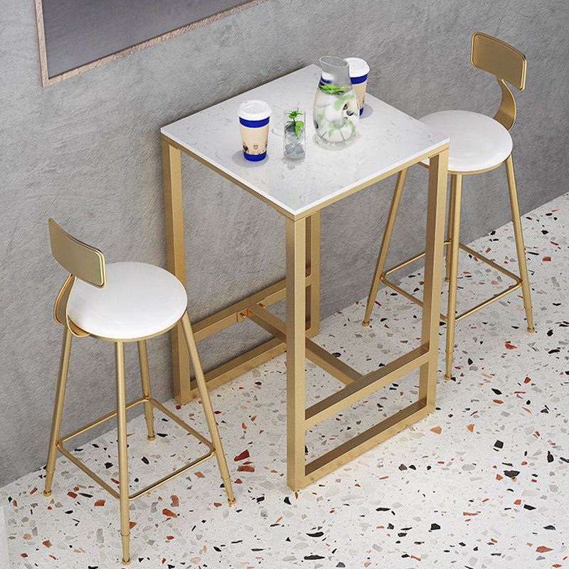 Contemporary Stone Trestle Counter Table Bistro Bar Height Cocktail Table in Gold White-Gold Without Chairs Clearhalo 'Bar Furniture' 'Bar Tables' 'bar_tables' 'furn' 'furn_bar_tables' 'Furniture' 'furniture_bar_tables' 'Kitchen & Dining Furniture' 4544401