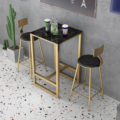 Contemporary Stone Trestle Counter Table Bistro Bar Height Cocktail Table in Gold Black-Gold Without Chairs Clearhalo 'Bar Furniture' 'Bar Tables' 'bar_tables' 'furn' 'furn_bar_tables' 'Furniture' 'furniture_bar_tables' 'Kitchen & Dining Furniture' 4544402