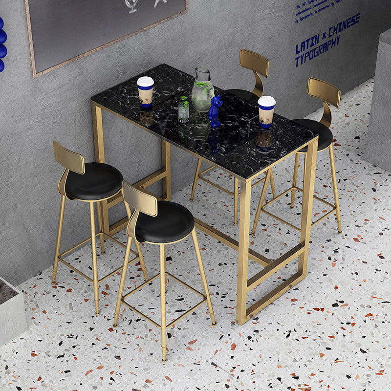 Contemporary Stone Trestle Counter Table Bistro Bar Height Cocktail Table in Gold Black-Gold Without Chairs Clearhalo 'Bar Furniture' 'Bar Tables' 'bar_tables' 'furn' 'furn_bar_tables' 'Furniture' 'furniture_bar_tables' 'Kitchen & Dining Furniture' 4544406