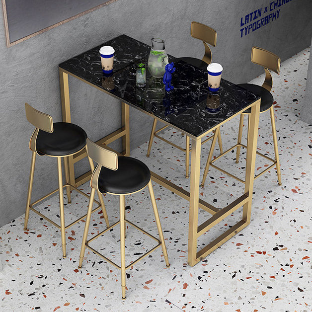 Contemporary Stone Trestle Counter Table Bistro Bar Height Cocktail Table in Gold Clearhalo 'Bar Furniture' 'Bar Tables' 'bar_tables' 'furn' 'furn_bar_tables' 'Furniture' 'furniture_bar_tables' 'Kitchen & Dining Furniture' 4544409