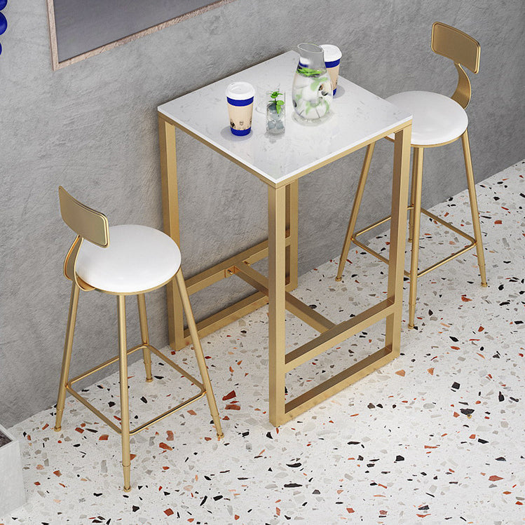 Contemporary Stone Trestle Counter Table Bistro Bar Height Cocktail Table in Gold Clearhalo 'Bar Furniture' 'Bar Tables' 'bar_tables' 'furn' 'furn_bar_tables' 'Furniture' 'furniture_bar_tables' 'Kitchen & Dining Furniture' 4544410