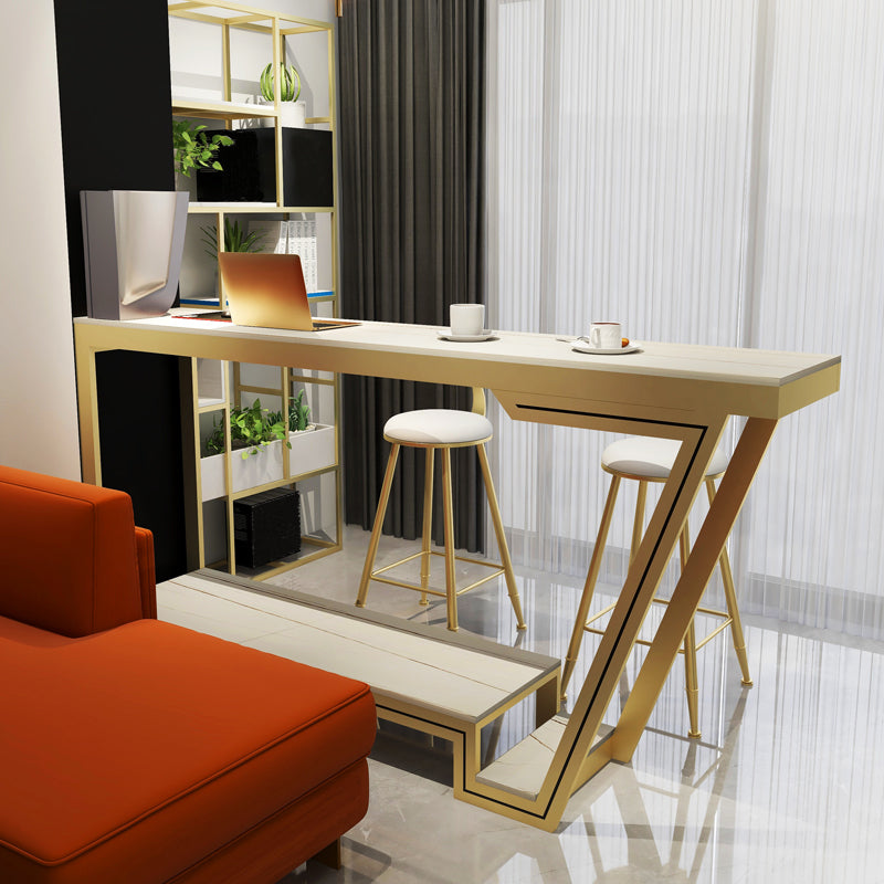 Modern Marble Pub Table with Rectangle Table Top Trestle Table - 42" H 47.2"L x 15.7"W x 41.3"H White-Gold Without Chairs Clearhalo 'Bar Furniture' 'Bar Tables' 'bar_tables' 'furn' 'furn_bar_tables' 'Furniture' 'furniture_bar_tables' 'Kitchen & Dining Furniture' 4544439