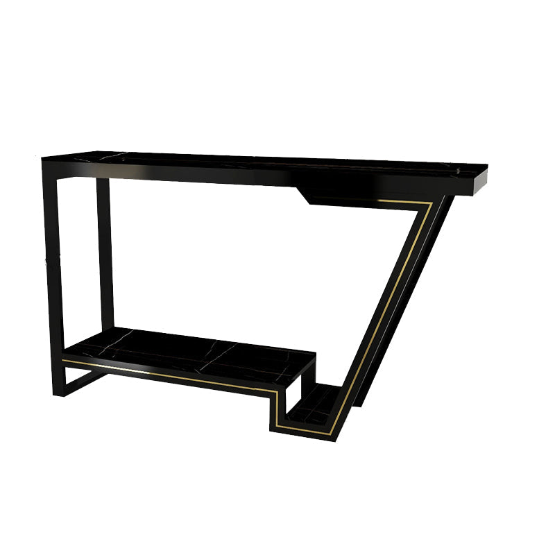 Modern Marble Pub Table with Rectangle Table Top Trestle Table - 42" H 47.2"L x 15.7"W x 41.3"H Gold-Black Without Chairs Clearhalo 'Bar Furniture' 'Bar Tables' 'bar_tables' 'furn' 'furn_bar_tables' 'Furniture' 'furniture_bar_tables' 'Kitchen & Dining Furniture' 4544442