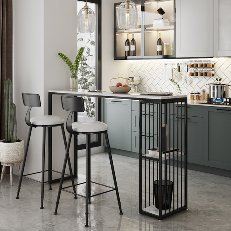 Modern White Marble Table with Rectangle Table Top Double Pedestal Table - 42" H 55.1"L x 15.7"W x 41.3"H Without Chairs Clearhalo 'Bar Furniture' 'Bar Tables' 'bar_tables' 'furn' 'furn_bar_tables' 'Furniture' 'furniture_bar_tables' 'Kitchen & Dining Furniture' 4544461