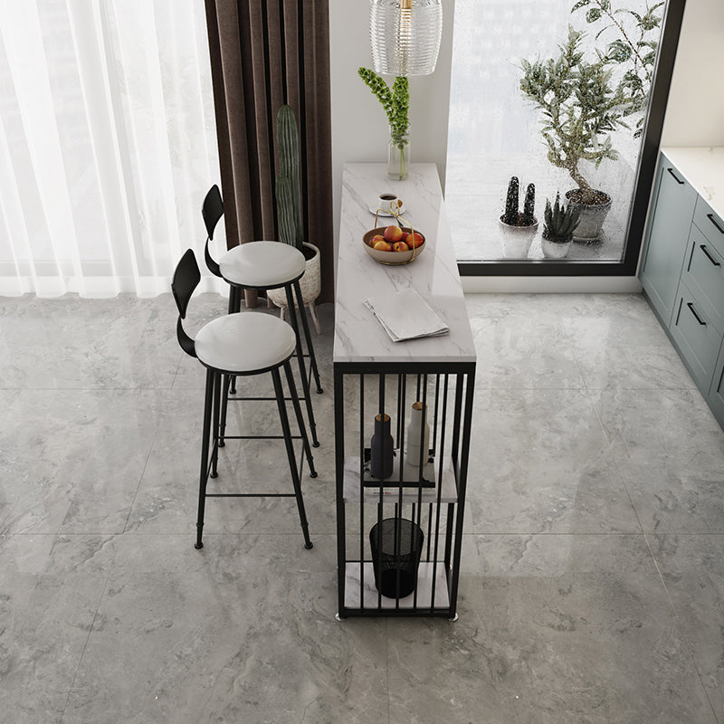 Modern White Marble Table with Rectangle Table Top Double Pedestal Table - 42" H 63"L x 15.7"W x 41.3"H Without Chairs Clearhalo 'Bar Furniture' 'Bar Tables' 'bar_tables' 'furn' 'furn_bar_tables' 'Furniture' 'furniture_bar_tables' 'Kitchen & Dining Furniture' 4544462