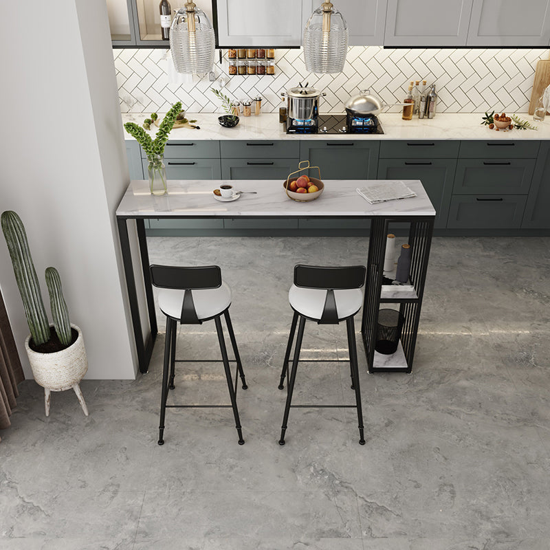 Modern White Marble Table with Rectangle Table Top Double Pedestal Table - 42" H 47.2"L x 15.7"W x 41.3"H Without Chairs Clearhalo 'Bar Furniture' 'Bar Tables' 'bar_tables' 'furn' 'furn_bar_tables' 'Furniture' 'furniture_bar_tables' 'Kitchen & Dining Furniture' 4544463