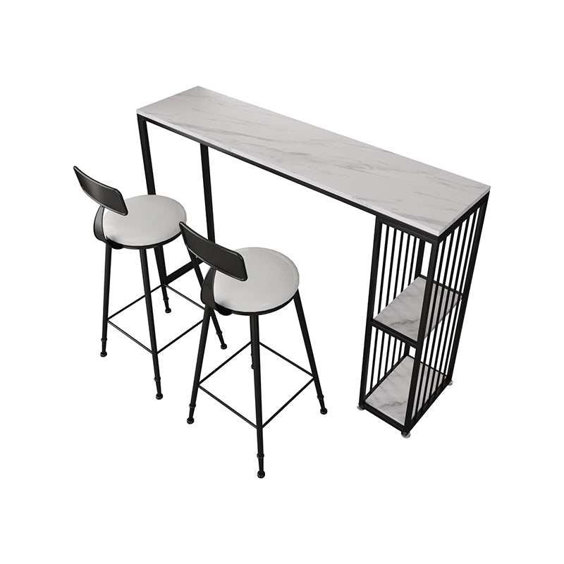 Modern White Marble Table with Rectangle Table Top Double Pedestal Table - 42" H 39.4"L x 15.7"W x 41.3"H Without Chairs Clearhalo 'Bar Furniture' 'Bar Tables' 'bar_tables' 'furn' 'furn_bar_tables' 'Furniture' 'furniture_bar_tables' 'Kitchen & Dining Furniture' 4544465