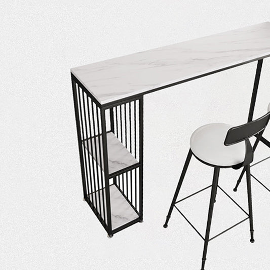 Modern White Marble Table with Rectangle Table Top Double Pedestal Table - 42" H Clearhalo 'Bar Furniture' 'Bar Tables' 'bar_tables' 'furn' 'furn_bar_tables' 'Furniture' 'furniture_bar_tables' 'Kitchen & Dining Furniture' 4544468