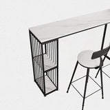 Modern White Marble Table with Rectangle Table Top Double Pedestal Table - 42" H Clearhalo 'Bar Furniture' 'Bar Tables' 'bar_tables' 'furn' 'furn_bar_tables' 'Furniture' 'furniture_bar_tables' 'Kitchen & Dining Furniture' 4544468