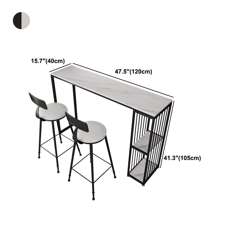 Modern White Marble Table with Rectangle Table Top Double Pedestal Table - 42" H Clearhalo 'Bar Furniture' 'Bar Tables' 'bar_tables' 'furn' 'furn_bar_tables' 'Furniture' 'furniture_bar_tables' 'Kitchen & Dining Furniture' 4544471