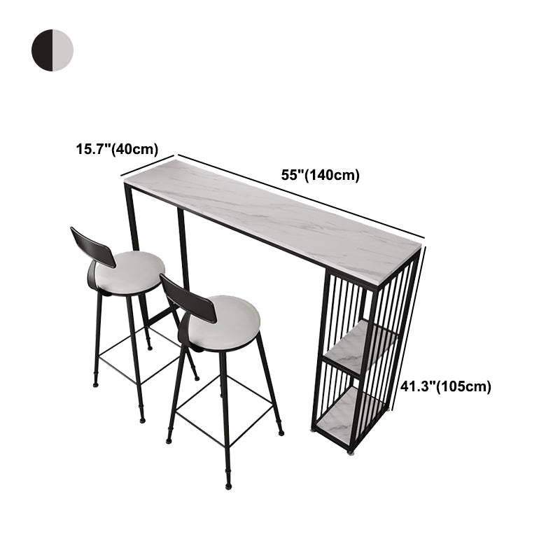 Modern White Marble Table with Rectangle Table Top Double Pedestal Table - 42" H Clearhalo 'Bar Furniture' 'Bar Tables' 'bar_tables' 'furn' 'furn_bar_tables' 'Furniture' 'furniture_bar_tables' 'Kitchen & Dining Furniture' 4544472