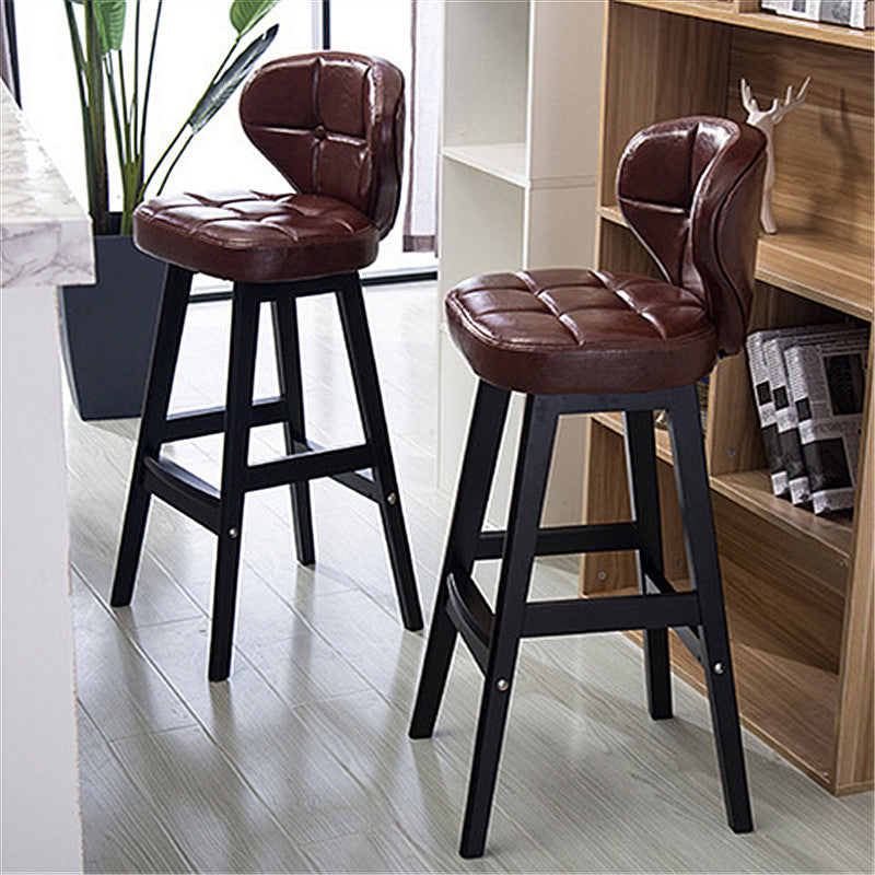 Modern Armless Backrest Counter Stool Wood Study Bar Stool with Leather Cushion and Pedal Clearhalo 'Bar Furniture' 'Bar Stools' 'bar_stools' 'furn' 'furn_bar_stools' 'furniture_bar_stools' 'Kitchen & Dining Furniture' 'kitchen&dining_furn' 'kitchen' 'kitchen_furn' Furniture' 4544555