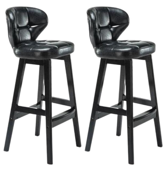 Modern Armless Backrest Counter Stool Wood Study Bar Stool with Leather Cushion and Pedal Black Black 2 Piece Set Clearhalo 'Bar Furniture' 'Bar Stools' 'bar_stools' 'furn' 'furn_bar_stools' 'furniture_bar_stools' 'Kitchen & Dining Furniture' 'kitchen&dining_furn' 'kitchen' 'kitchen_furn' Furniture' 4544557