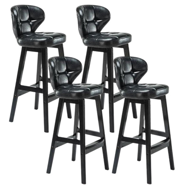 Modern Armless Backrest Counter Stool Wood Study Bar Stool with Leather Cushion and Pedal Black Black 4 Piece Set Clearhalo 'Bar Furniture' 'Bar Stools' 'bar_stools' 'furn' 'furn_bar_stools' 'furniture_bar_stools' 'Kitchen & Dining Furniture' 'kitchen&dining_furn' 'kitchen' 'kitchen_furn' Furniture' 4544559