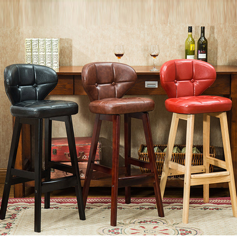 Modern Armless Backrest Counter Stool Wood Study Bar Stool with Leather Cushion and Pedal Clearhalo 'Bar Furniture' 'Bar Stools' 'bar_stools' 'furn' 'furn_bar_stools' 'furniture_bar_stools' 'Kitchen & Dining Furniture' 'kitchen&dining_furn' 'kitchen' 'kitchen_furn' Furniture' 4544560