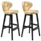 Modern Armless Backrest Counter Stool Wood Study Bar Stool with Leather Cushion and Pedal Gold Black 2 Piece Set Clearhalo 'Bar Furniture' 'Bar Stools' 'bar_stools' 'furn' 'furn_bar_stools' 'furniture_bar_stools' 'Kitchen & Dining Furniture' 'kitchen&dining_furn' 'kitchen' 'kitchen_furn' Furniture' 4544574