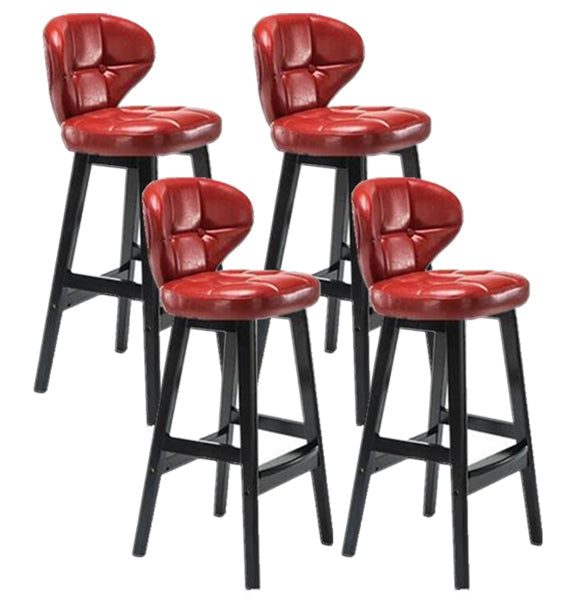 Modern Armless Backrest Counter Stool Wood Study Bar Stool with Leather Cushion and Pedal Red Black 4 Piece Set Clearhalo 'Bar Furniture' 'Bar Stools' 'bar_stools' 'furn' 'furn_bar_stools' 'furniture_bar_stools' 'Kitchen & Dining Furniture' 'kitchen&dining_furn' 'kitchen' 'kitchen_furn' Furniture' 4544578