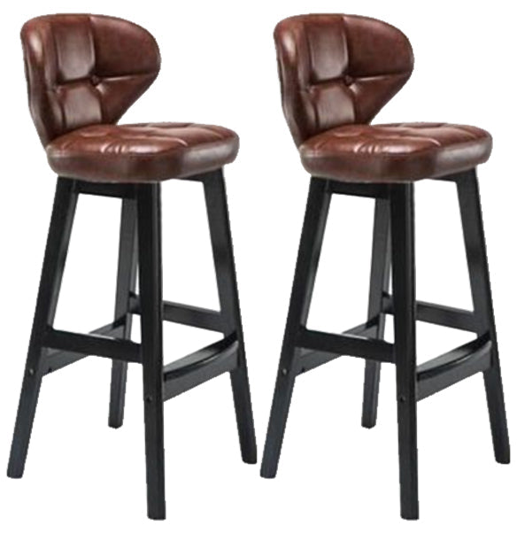 Modern Armless Backrest Counter Stool Wood Study Bar Stool with Leather Cushion and Pedal Brown Black 2 Piece Set Clearhalo 'Bar Furniture' 'Bar Stools' 'bar_stools' 'furn' 'furn_bar_stools' 'furniture_bar_stools' 'Kitchen & Dining Furniture' 'kitchen&dining_furn' 'kitchen' 'kitchen_furn' Furniture' 4544580