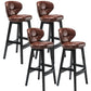 Modern Armless Backrest Counter Stool Wood Study Bar Stool with Leather Cushion and Pedal Brown Black 4 Piece Set Clearhalo 'Bar Furniture' 'Bar Stools' 'bar_stools' 'furn' 'furn_bar_stools' 'furniture_bar_stools' 'Kitchen & Dining Furniture' 'kitchen&dining_furn' 'kitchen' 'kitchen_furn' Furniture' 4544581