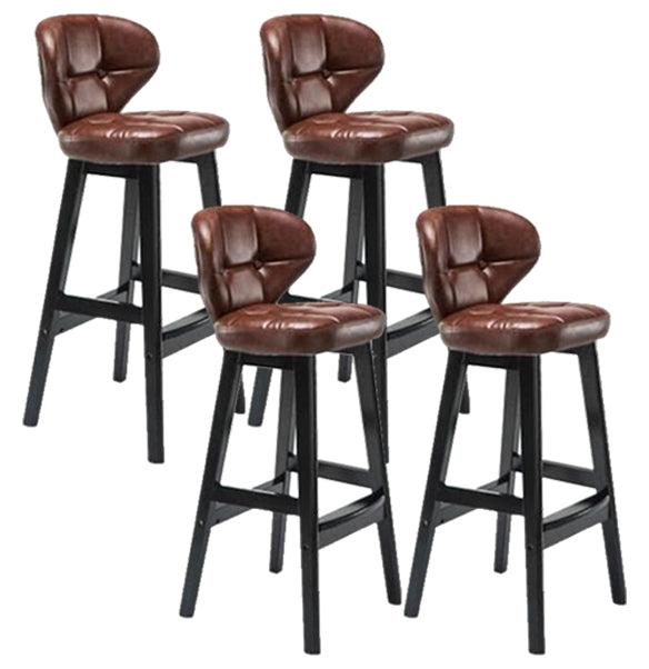 Modern Armless Backrest Counter Stool Wood Study Bar Stool with Leather Cushion and Pedal Brown Black 4 Piece Set Clearhalo 'Bar Furniture' 'Bar Stools' 'bar_stools' 'furn' 'furn_bar_stools' 'furniture_bar_stools' 'Kitchen & Dining Furniture' 'kitchen&dining_furn' 'kitchen' 'kitchen_furn' Furniture' 4544581
