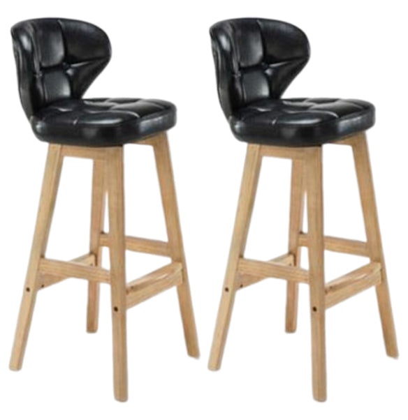 Modern Armless Backrest Counter Stool Wood Study Bar Stool with Leather Cushion and Pedal Black Natural 2 Piece Set Clearhalo 'Bar Furniture' 'Bar Stools' 'bar_stools' 'furn' 'furn_bar_stools' 'furniture_bar_stools' 'Kitchen & Dining Furniture' 'kitchen&dining_furn' 'kitchen' 'kitchen_furn' Furniture' 4544583