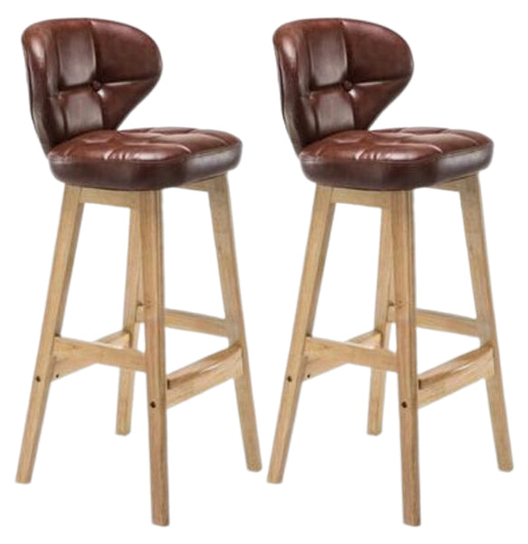Modern Armless Backrest Counter Stool Wood Study Bar Stool with Leather Cushion and Pedal Brown Natural 2 Piece Set Clearhalo 'Bar Furniture' 'Bar Stools' 'bar_stools' 'furn' 'furn_bar_stools' 'furniture_bar_stools' 'Kitchen & Dining Furniture' 'kitchen&dining_furn' 'kitchen' 'kitchen_furn' Furniture' 4544589