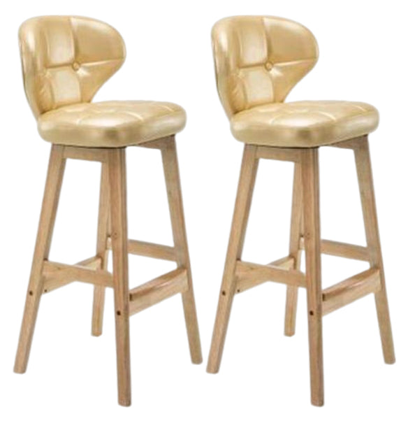 Modern Armless Backrest Counter Stool Wood Study Bar Stool with Leather Cushion and Pedal Gold Natural 2 Piece Set Clearhalo 'Bar Furniture' 'Bar Stools' 'bar_stools' 'furn' 'furn_bar_stools' 'furniture_bar_stools' 'Kitchen & Dining Furniture' 'kitchen&dining_furn' 'kitchen' 'kitchen_furn' Furniture' 4544592