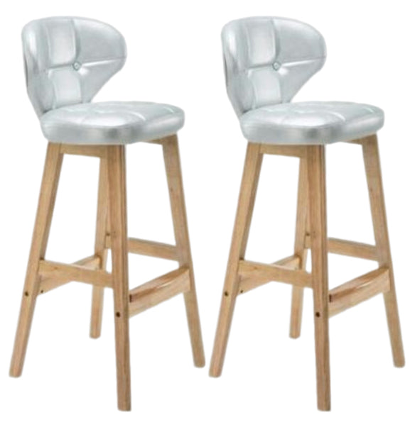 Modern Armless Backrest Counter Stool Wood Study Bar Stool with Leather Cushion and Pedal Silver Gray Natural 2 Piece Set Clearhalo 'Bar Furniture' 'Bar Stools' 'bar_stools' 'furn' 'furn_bar_stools' 'furniture_bar_stools' 'Kitchen & Dining Furniture' 'kitchen&dining_furn' 'kitchen' 'kitchen_furn' Furniture' 4544595