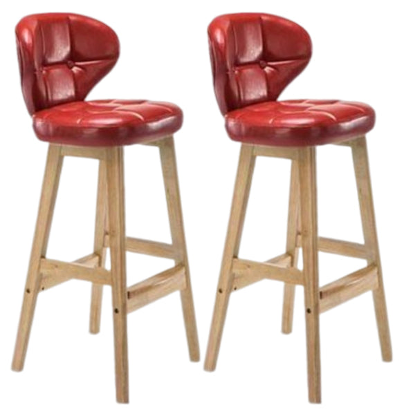 Modern Armless Backrest Counter Stool Wood Study Bar Stool with Leather Cushion and Pedal Red Natural 2 Piece Set Clearhalo 'Bar Furniture' 'Bar Stools' 'bar_stools' 'furn' 'furn_bar_stools' 'furniture_bar_stools' 'Kitchen & Dining Furniture' 'kitchen&dining_furn' 'kitchen' 'kitchen_furn' Furniture' 4544598