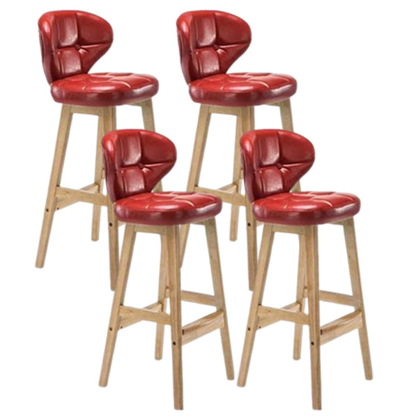 Modern Armless Backrest Counter Stool Wood Study Bar Stool with Leather Cushion and Pedal Red Natural 4 Piece Set Clearhalo 'Bar Furniture' 'Bar Stools' 'bar_stools' 'furn' 'furn_bar_stools' 'furniture_bar_stools' 'Kitchen & Dining Furniture' 'kitchen&dining_furn' 'kitchen' 'kitchen_furn' Furniture' 4544599
