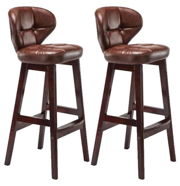 Modern Armless Backrest Counter Stool Wood Study Bar Stool with Leather Cushion and Pedal Brown Brown 2 Piece Set Clearhalo 'Bar Furniture' 'Bar Stools' 'bar_stools' 'furn' 'furn_bar_stools' 'furniture_bar_stools' 'Kitchen & Dining Furniture' 'kitchen&dining_furn' 'kitchen' 'kitchen_furn' Furniture' 4544610