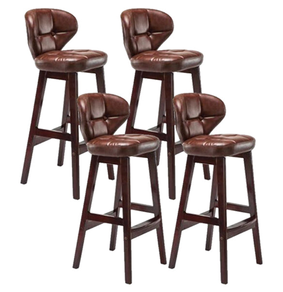 Modern Armless Backrest Counter Stool Wood Study Bar Stool with Leather Cushion and Pedal Brown Brown 4 Piece Set Clearhalo 'Bar Furniture' 'Bar Stools' 'bar_stools' 'furn' 'furn_bar_stools' 'furniture_bar_stools' 'Kitchen & Dining Furniture' 'kitchen&dining_furn' 'kitchen' 'kitchen_furn' Furniture' 4544611