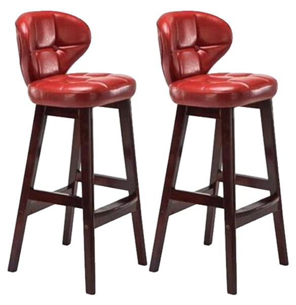 Modern Armless Backrest Counter Stool Wood Study Bar Stool with Leather Cushion and Pedal Red Brown 2 Piece Set Clearhalo 'Bar Furniture' 'Bar Stools' 'bar_stools' 'furn' 'furn_bar_stools' 'furniture_bar_stools' 'Kitchen & Dining Furniture' 'kitchen&dining_furn' 'kitchen' 'kitchen_furn' Furniture' 4544613