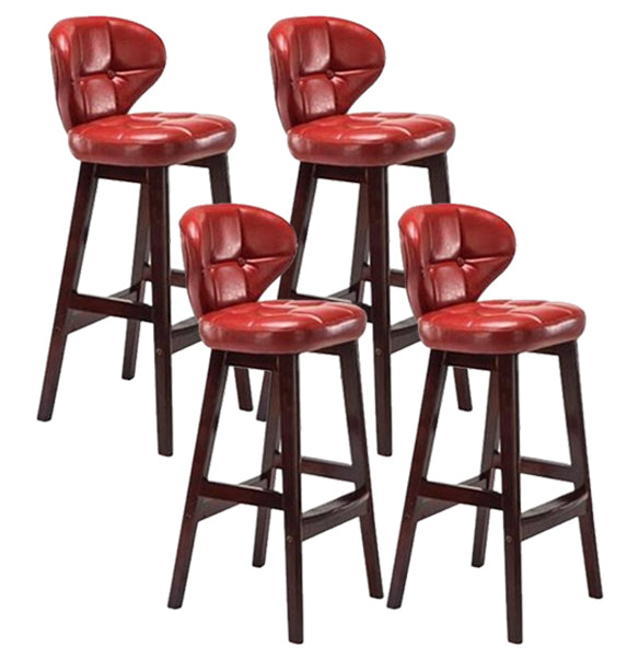 Modern Armless Backrest Counter Stool Wood Study Bar Stool with Leather Cushion and Pedal Red Brown 4 Piece Set Clearhalo 'Bar Furniture' 'Bar Stools' 'bar_stools' 'furn' 'furn_bar_stools' 'furniture_bar_stools' 'Kitchen & Dining Furniture' 'kitchen&dining_furn' 'kitchen' 'kitchen_furn' Furniture' 4544614
